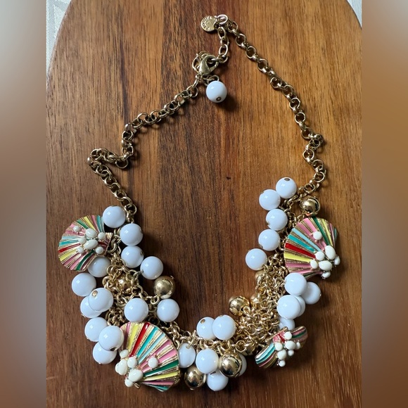 Talbots Colorful Statement Shell Beach Necklace Gold Tone Cha Cha Acrylic Beaded - Picture 2 of 7